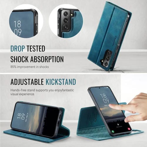 Funda de cuero desmontable CaseMe C49 con bloqueo RFID magnético para Samsung Galaxy S21 FE 5G (verde)