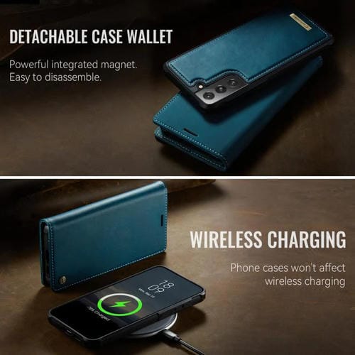 Funda de cuero desmontable CaseMe C49 con bloqueo RFID magnético para Samsung Galaxy S21 FE 5G (verde)