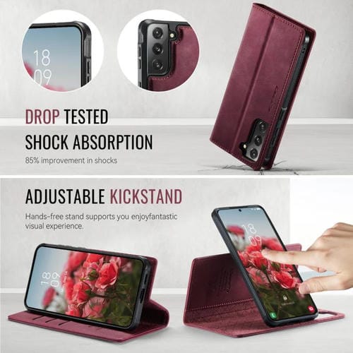 Funda de cuero desmontable CaseMe C49 con bloqueo RFID magnético para Samsung Galaxy S21 5G (roja)