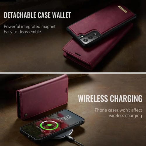 Funda de cuero desmontable CaseMe C49 con bloqueo RFID magnético para Samsung Galaxy S21 5G (roja)