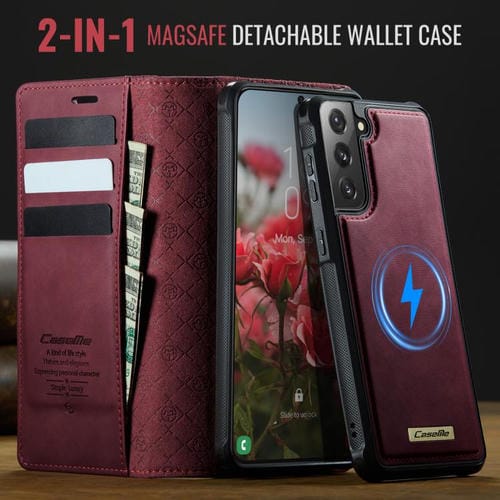 Funda de cuero desmontable con bloqueo RFID magnético para Samsung Galaxy S21+ 5G CaseMe C49 (roja)