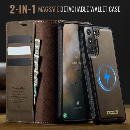 Funda de cuero desmontable CaseMe C49 con bloqueo RFID magnético para Samsung Galaxy S21+ 5G (café)