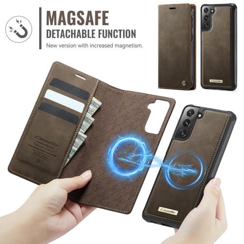 Funda de cuero desmontable CaseMe C49 con bloqueo RFID magnético para Samsung Galaxy S21+ 5G (café)