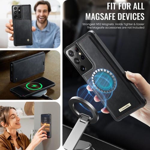 Funda de cuero desmontable con bloqueo RFID magnético para Samsung Galaxy S21 Ultra 5G CaseMe C49 (negro)