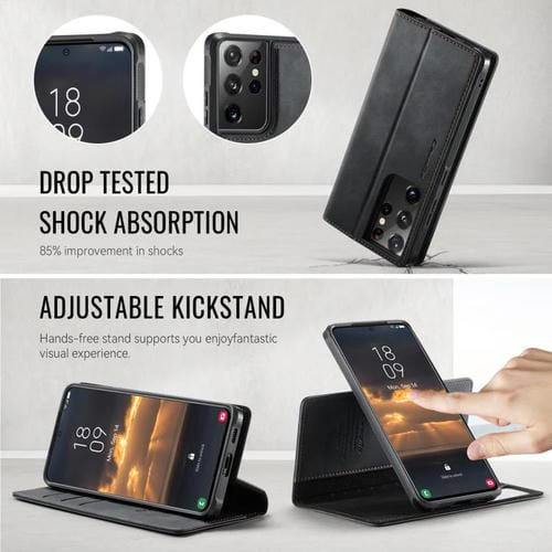 Funda de cuero desmontable con bloqueo RFID magnético para Samsung Galaxy S21 Ultra 5G CaseMe C49 (negro)
