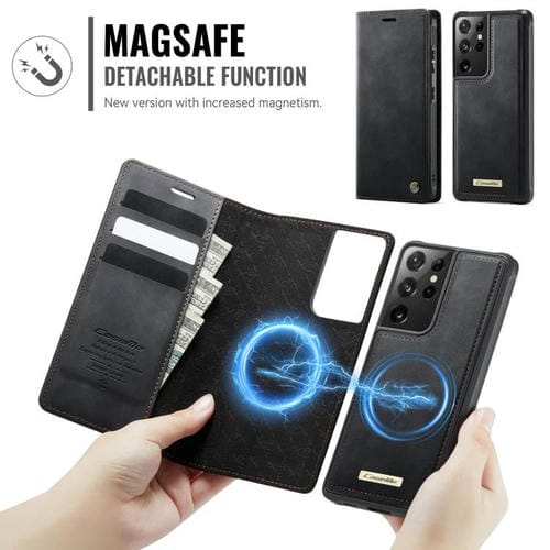 Funda de cuero desmontable con bloqueo RFID magnético para Samsung Galaxy S21 Ultra 5G CaseMe C49 (negro)