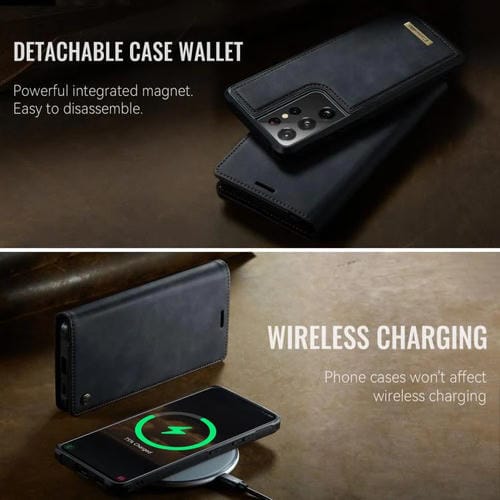 Funda de cuero desmontable con bloqueo RFID magnético para Samsung Galaxy S21 Ultra 5G CaseMe C49 (negro)