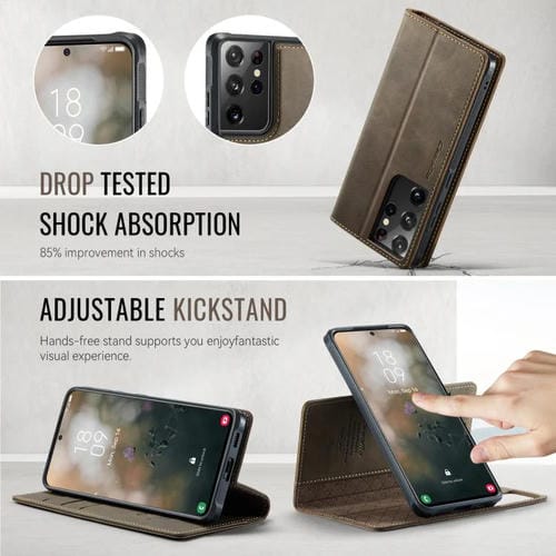 Funda de cuero desmontable con bloqueo RFID magnético para Samsung Galaxy S21 Ultra 5G CaseMe C49 (café)