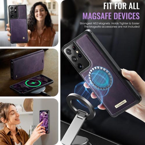 Funda de cuero desmontable CaseMe C49 con bloqueo RFID magnético para Samsung Galaxy S21 Ultra 5G (morado)
