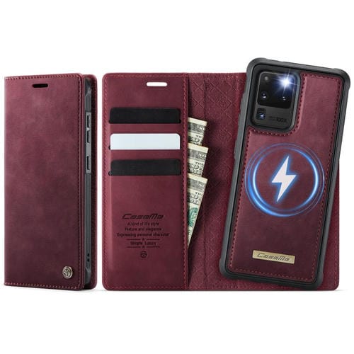 Funda de cuero desmontable con bloqueo RFID magnético CaseMe C49 para Samsung Galaxy S20 Ultra (roja)