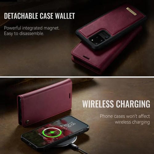 Funda de cuero desmontable con bloqueo RFID magnético CaseMe C49 para Samsung Galaxy S20 Ultra (roja)