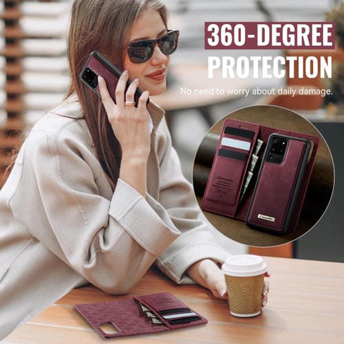 Funda de cuero desmontable con bloqueo RFID magnético CaseMe C49 para Samsung Galaxy S20 Ultra (roja)