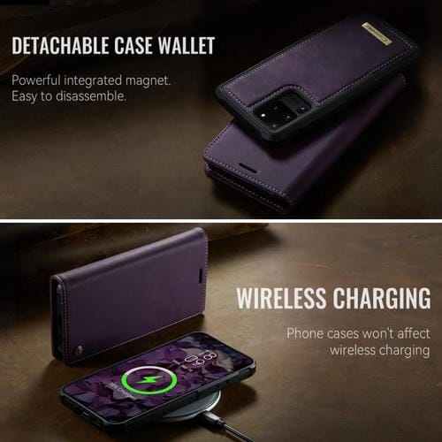 Funda de cuero desmontable con bloqueo RFID magnético CaseMe C49 para Samsung Galaxy S20 Ultra (morado)