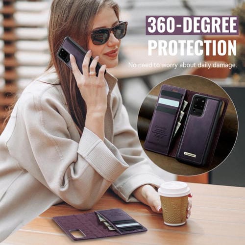 Funda de cuero desmontable con bloqueo RFID magnético CaseMe C49 para Samsung Galaxy S20 Ultra (morado)