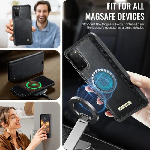 Funda de cuero desmontable con bloqueo RFID magnético CaseMe C49 para Samsung Galaxy S20 (negra)