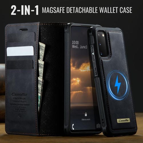 Funda de cuero desmontable con bloqueo RFID magnético CaseMe C49 para Samsung Galaxy S20 (negra)