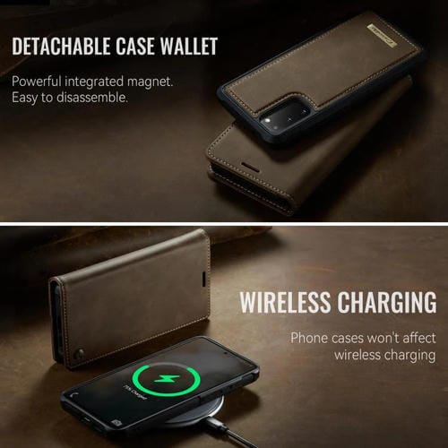 Funda de cuero desmontable con bloqueo RFID magnético CaseMe C49 para Samsung Galaxy S20 (café)