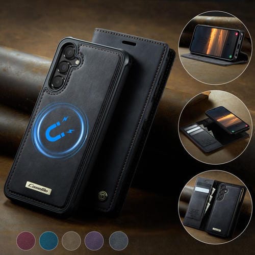 Funda de cuero desmontable con bloqueo RFID magnético para Samsung Galaxy A14 5G / M44 CaseMe C49 (negro)