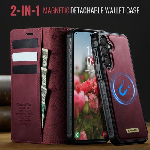Funda de cuero desmontable con bloqueo RFID magnético CaseMe C49 para Samsung Galaxy A55/A35 5G (roja)