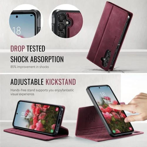Funda de cuero desmontable con bloqueo RFID magnético CaseMe C49 para Samsung Galaxy A55/A35 5G (roja)