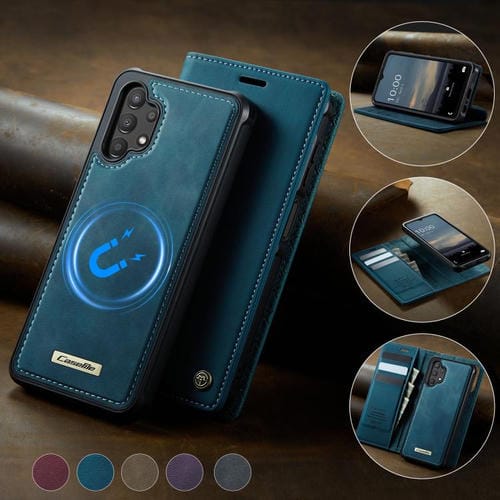 Funda de cuero desmontable CaseMe C49 con bloqueo RFID magnético para Samsung Galaxy A13/A04s (verde)