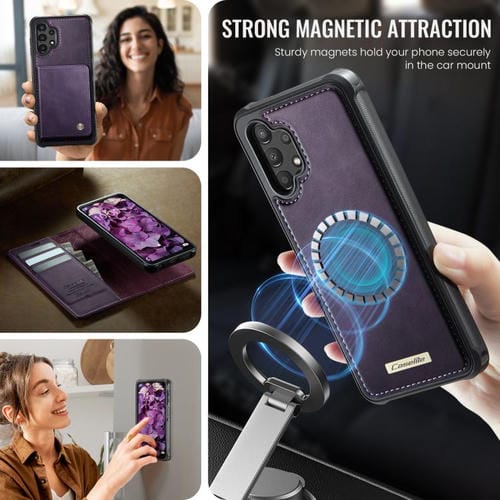 Funda de cuero desmontable CaseMe C49 con bloqueo RFID magnético para Samsung Galaxy A13/A04s (morado)