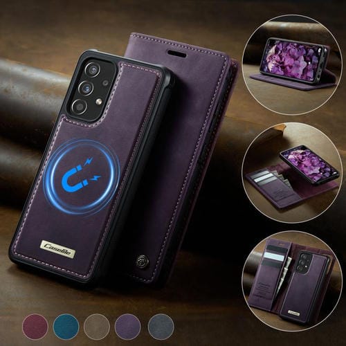 Funda de cuero desmontable CaseMe C49 con bloqueo RFID magnético para Samsung Galaxy A52/A52s (morado)