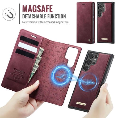 Funda de cuero desmontable con bloqueo RFID magnético para Samsung Galaxy S22 Ultra 5G CaseMe C49 (roja)