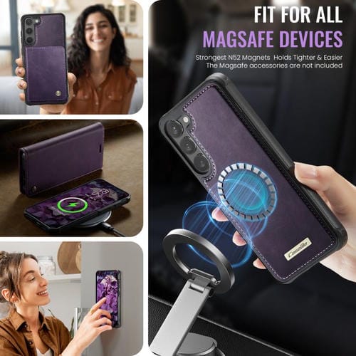 Funda de cuero desmontable con bloqueo RFID magnético para Samsung Galaxy S23 5G CaseMe C49 (morado)