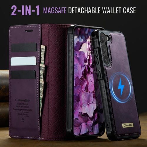 Funda de cuero desmontable con bloqueo RFID magnético para Samsung Galaxy S23 5G CaseMe C49 (morado)