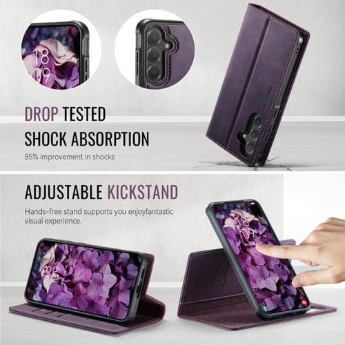 Funda de cuero desmontable con bloqueo RFID magnético para Samsung Galaxy S23 5G CaseMe C49 (morado)