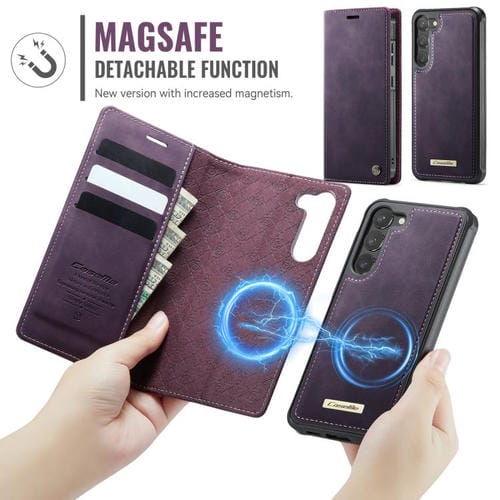 Funda de cuero desmontable con bloqueo RFID magnético para Samsung Galaxy S23 5G CaseMe C49 (morado)