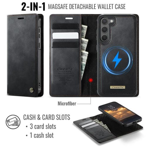 Funda de cuero desmontable con bloqueo RFID magnético para Samsung Galaxy S23+ 5G CaseMe C49 (negro)