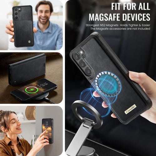 Funda de cuero desmontable con bloqueo RFID magnético para Samsung Galaxy S23+ 5G CaseMe C49 (negro)