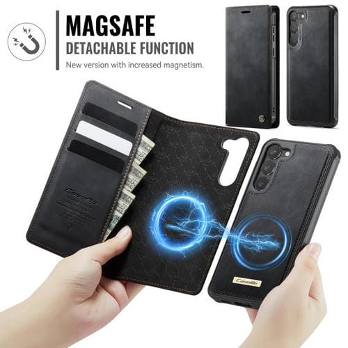 Funda de cuero desmontable con bloqueo RFID magnético para Samsung Galaxy S23+ 5G CaseMe C49 (negro)