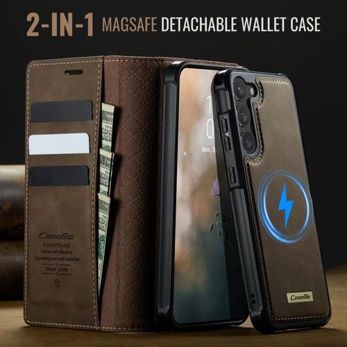 Funda de cuero desmontable con bloqueo RFID magnético para Samsung Galaxy S23+ 5G CaseMe C49 (café)