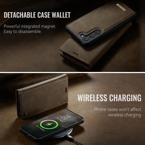 Funda de cuero desmontable con bloqueo RFID magnético para Samsung Galaxy S23+ 5G CaseMe C49 (café)