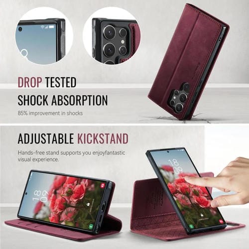 Funda de cuero desmontable con bloqueo RFID magnético para Samsung Galaxy S23 Ultra 5G CaseMe C49 (roja)