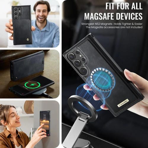 Funda de cuero desmontable con bloqueo RFID magnético para Samsung Galaxy S23 Ultra 5G CaseMe C49 (negro)