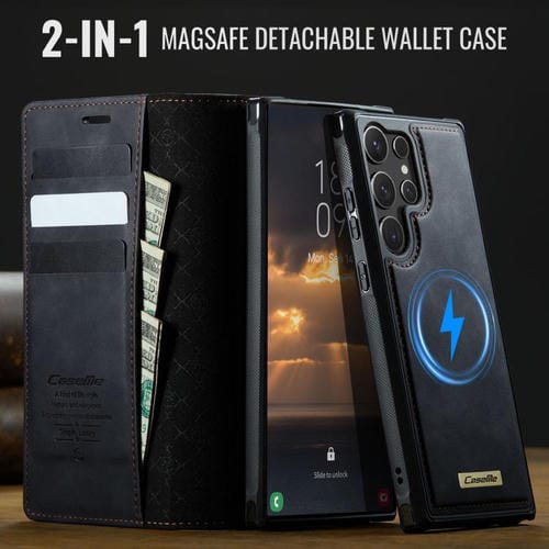 Funda de cuero desmontable con bloqueo RFID magnético para Samsung Galaxy S23 Ultra 5G CaseMe C49 (negro)