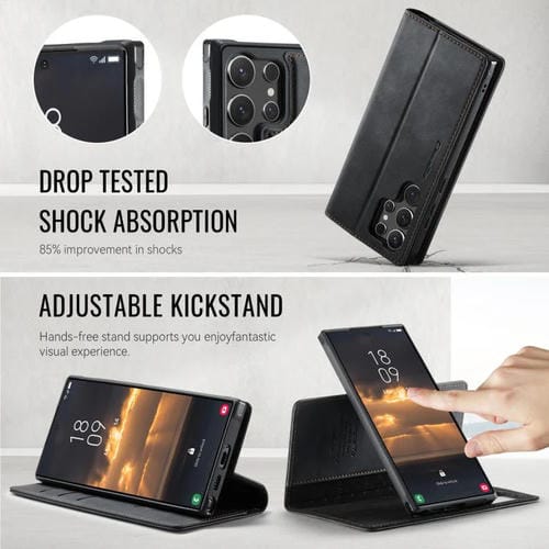 Funda de cuero desmontable con bloqueo RFID magnético para Samsung Galaxy S23 Ultra 5G CaseMe C49 (negro)