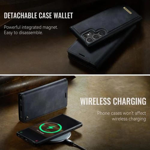 Funda de cuero desmontable con bloqueo RFID magnético para Samsung Galaxy S23 Ultra 5G CaseMe C49 (negro)