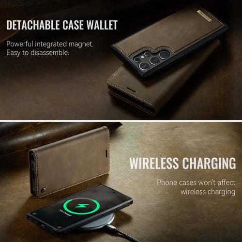 Funda de cuero desmontable con bloqueo RFID magnético para Samsung Galaxy S23 Ultra 5G CaseMe C49 (café)