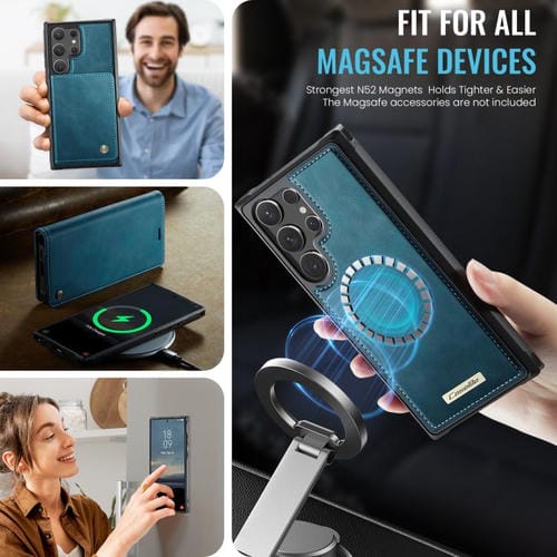 Funda de cuero desmontable con bloqueo RFID magnético para Samsung Galaxy S23 Ultra 5G CaseMe C49 (verde)