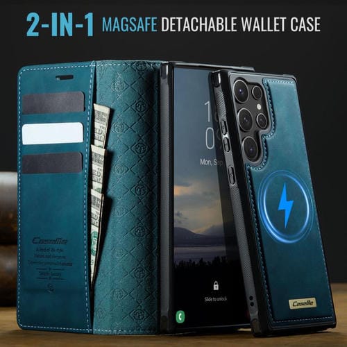 Funda de cuero desmontable con bloqueo RFID magnético para Samsung Galaxy S23 Ultra 5G CaseMe C49 (verde)