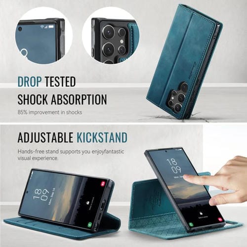 Funda de cuero desmontable con bloqueo RFID magnético para Samsung Galaxy S23 Ultra 5G CaseMe C49 (verde)