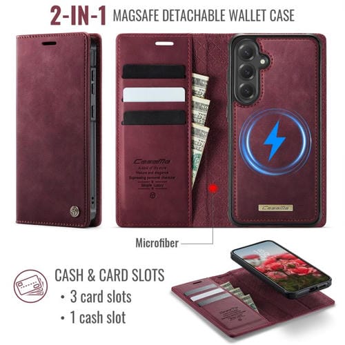 Funda de cuero desmontable con bloqueo RFID magnético CaseMe C49 para Samsung Galaxy S23 FE 5G (roja)