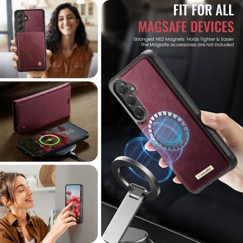 Funda de cuero desmontable con bloqueo RFID magnético CaseMe C49 para Samsung Galaxy S23 FE 5G (roja)