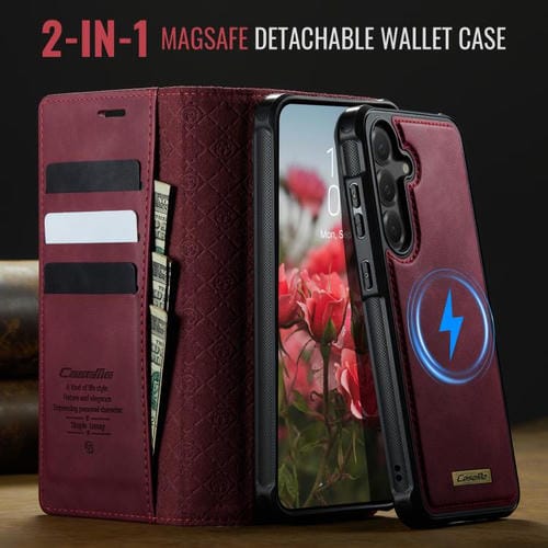 Funda de cuero desmontable con bloqueo RFID magnético CaseMe C49 para Samsung Galaxy S23 FE 5G (roja)