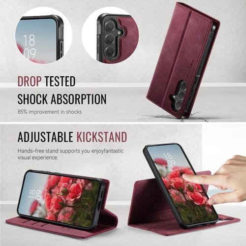 Funda de cuero desmontable con bloqueo RFID magnético CaseMe C49 para Samsung Galaxy S23 FE 5G (roja)